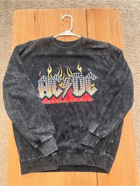 AC/DC Highway to Hell Graphic Sweatshirt Black Acid Wash Studded XL